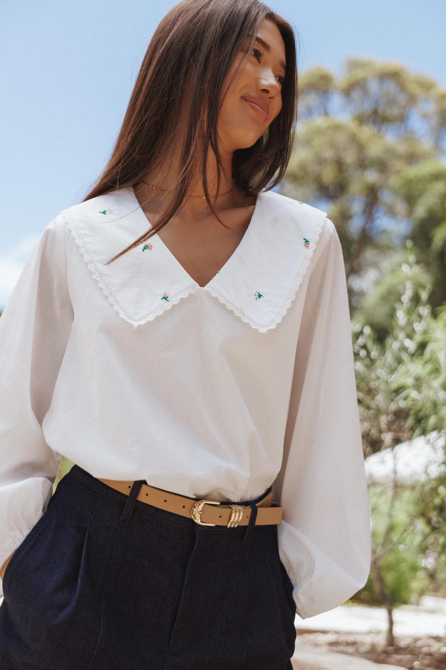 Kenna Embroidered Long Sleeve Top