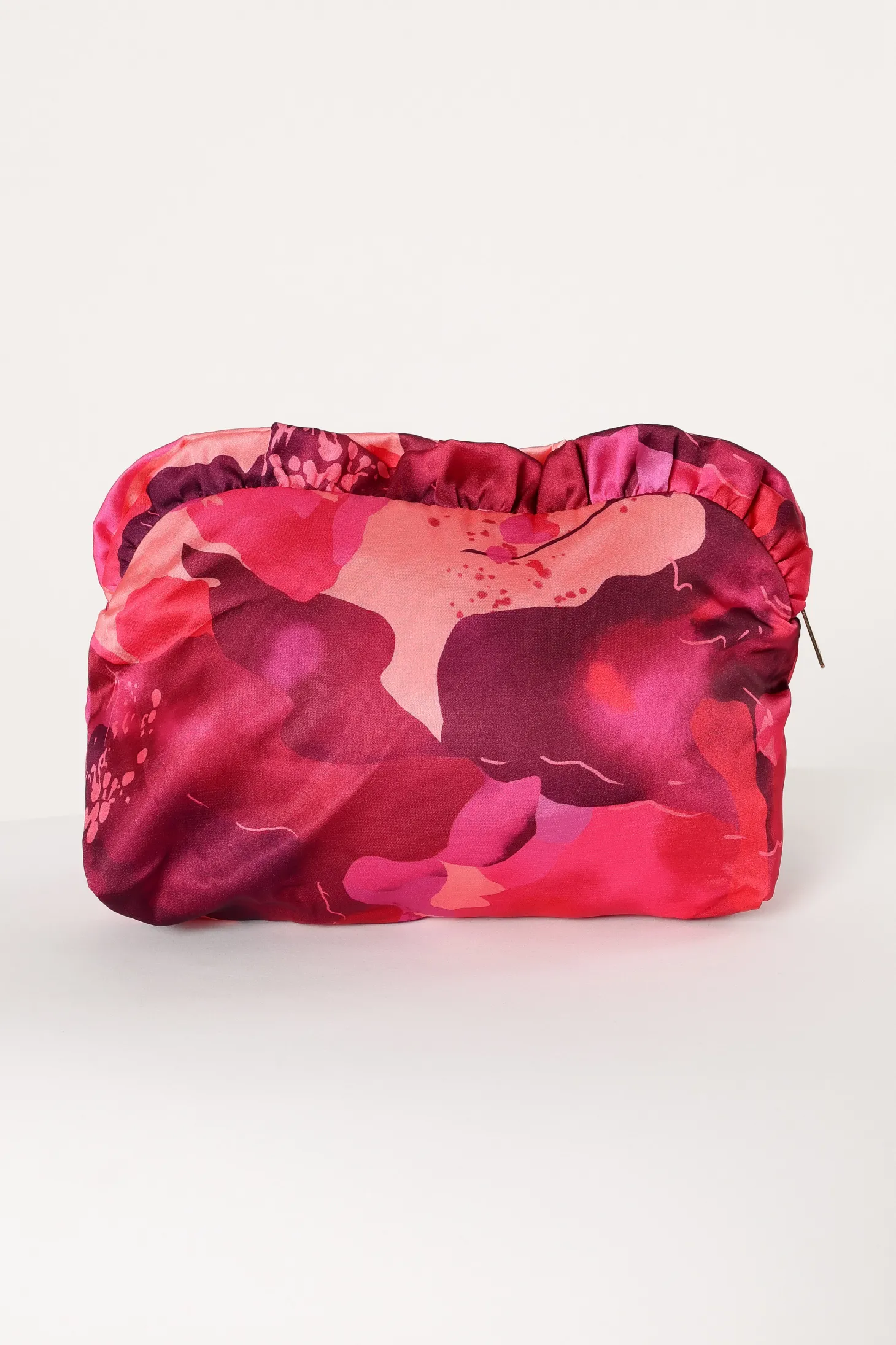 Large Satin Floral Ruffle Pouch