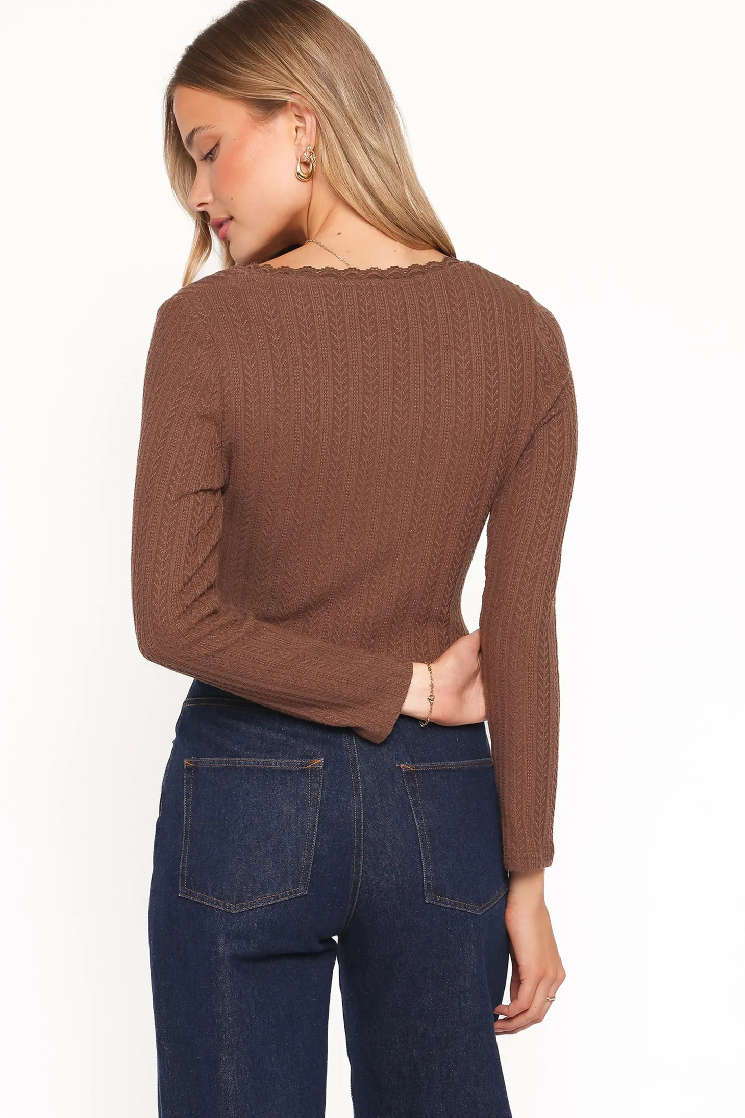 Leslie Long Sleeve Textured Button Front Top