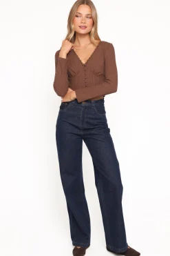 Leslie Long Sleeve Textured Button Front Top