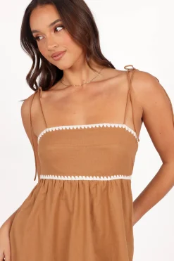 Lino Contrast Trim Midi Dress