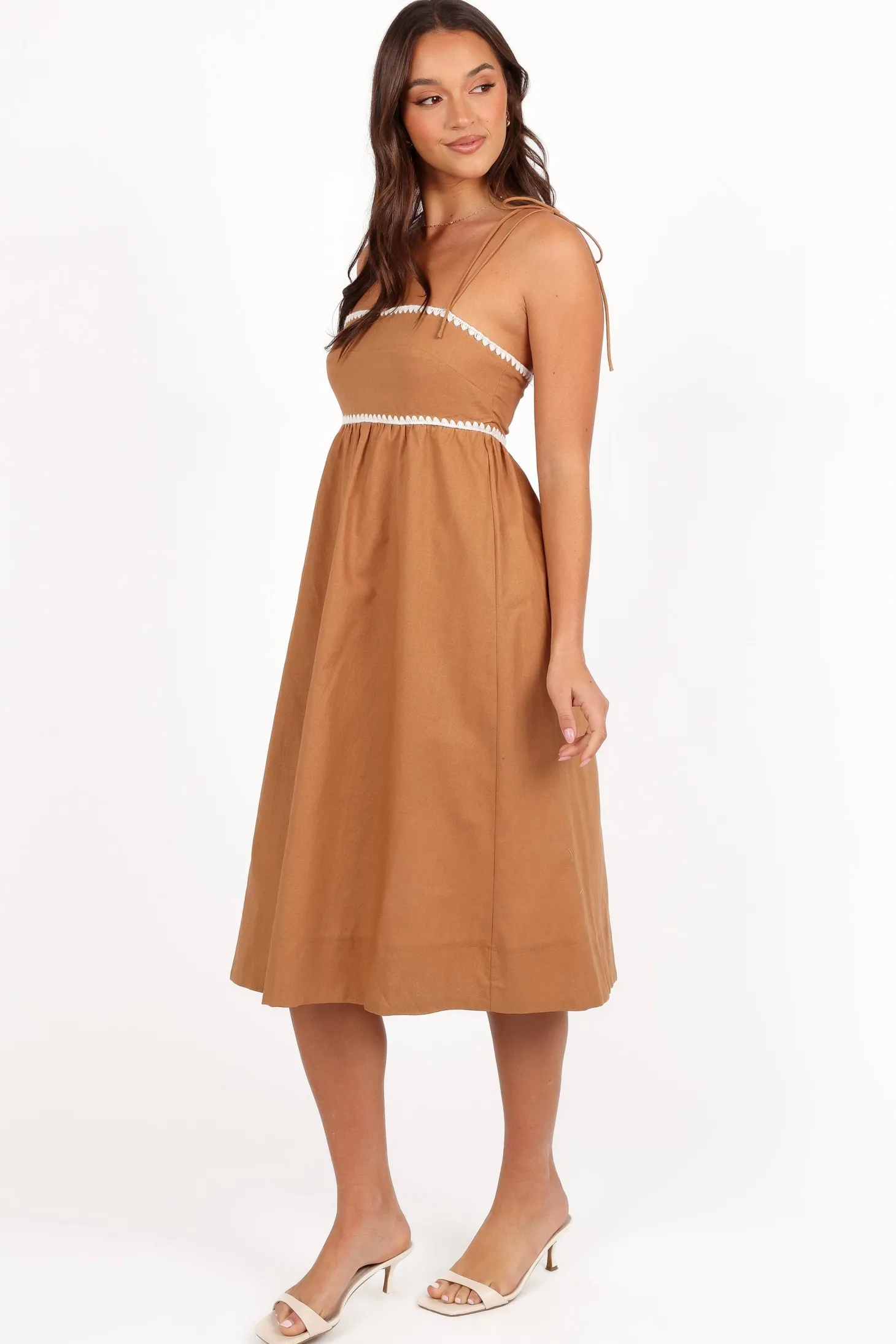 Lino Contrast Trim Midi Dress