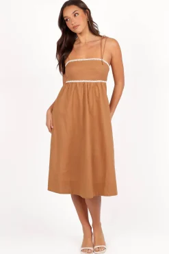Lino Contrast Trim Midi Dress