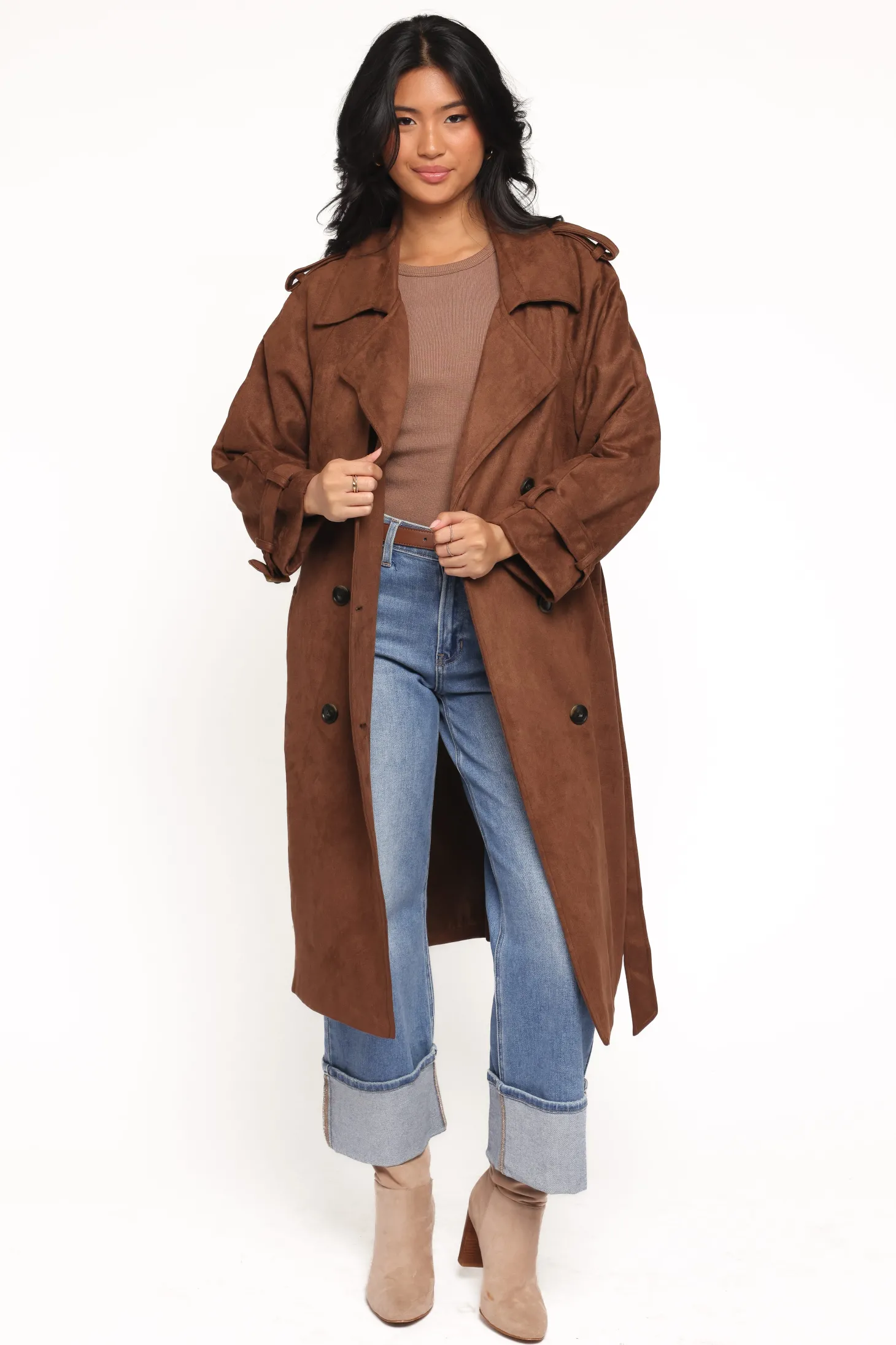 Micha Faux Suede Trench Coat