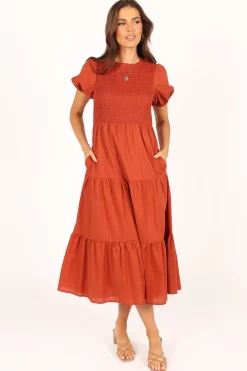 Naura Shirred Tiered Midi Dress