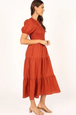 Naura Shirred Tiered Midi Dress