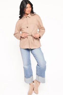 Nelly Faux Suede Cropped Trench Coat