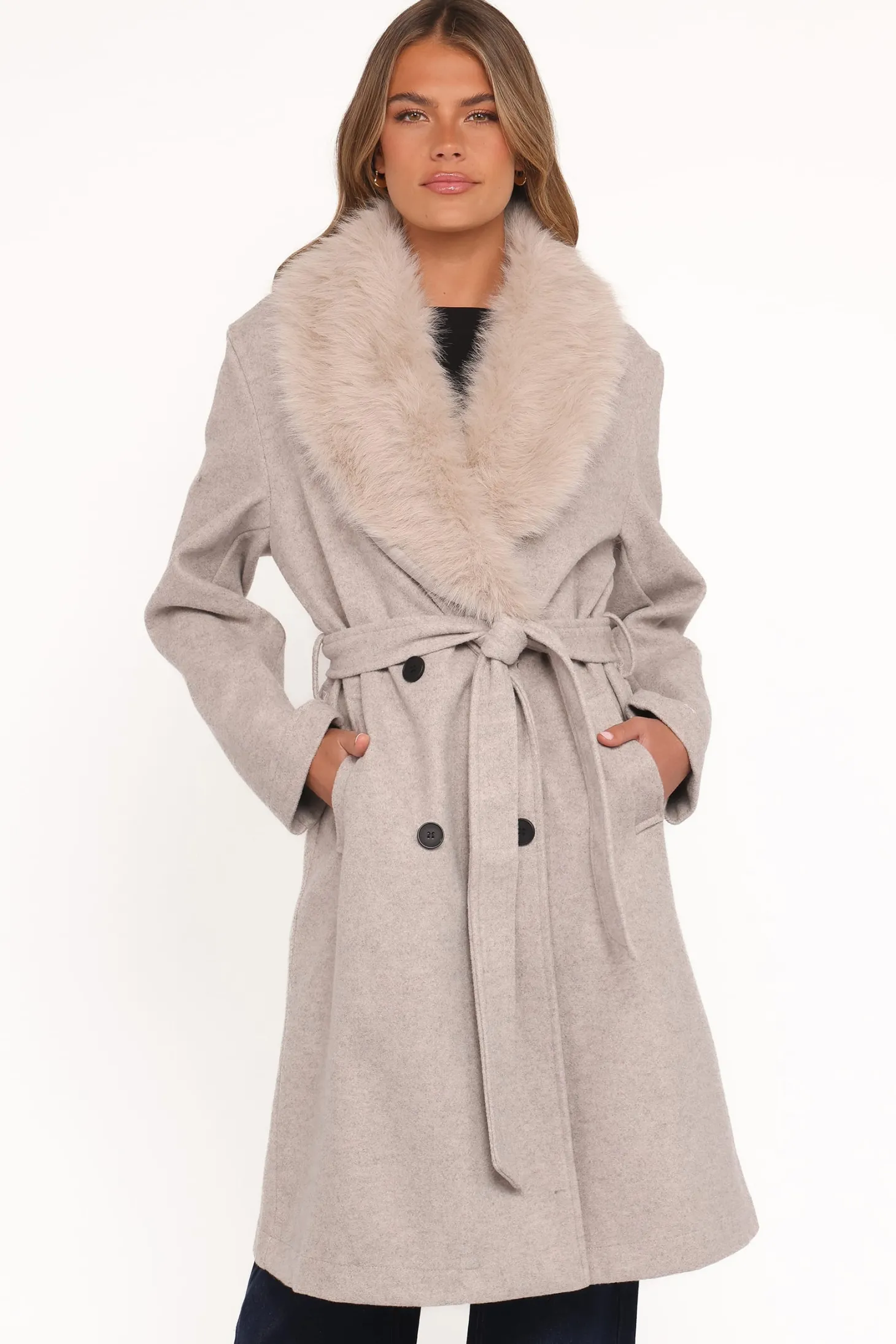 Nina Fur Collar Tie Waist Coat