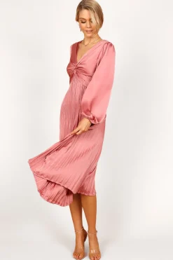 Noelle Twist Front Pleated Midi Dress