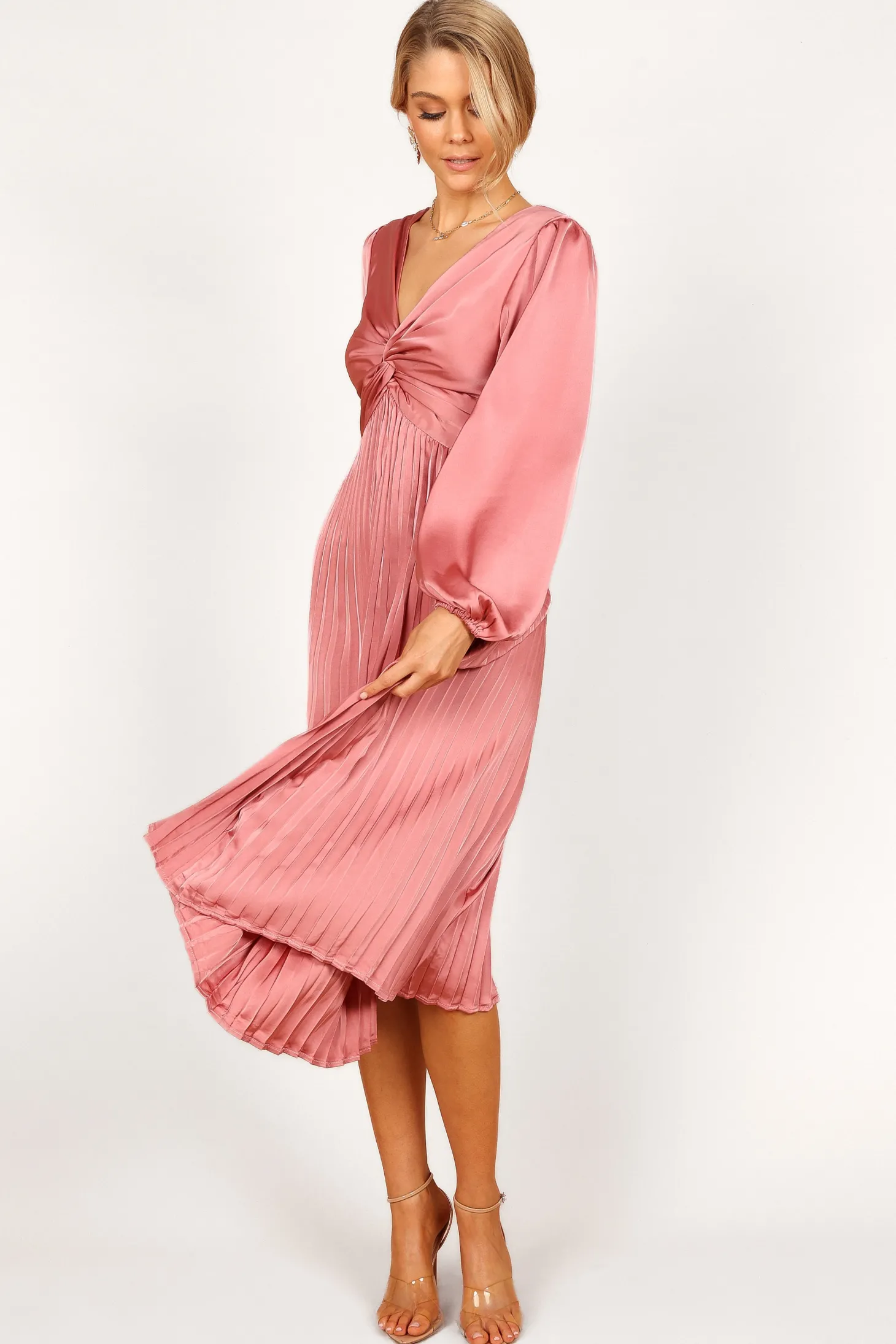 Noelle Twist Front Pleated Midi Dress