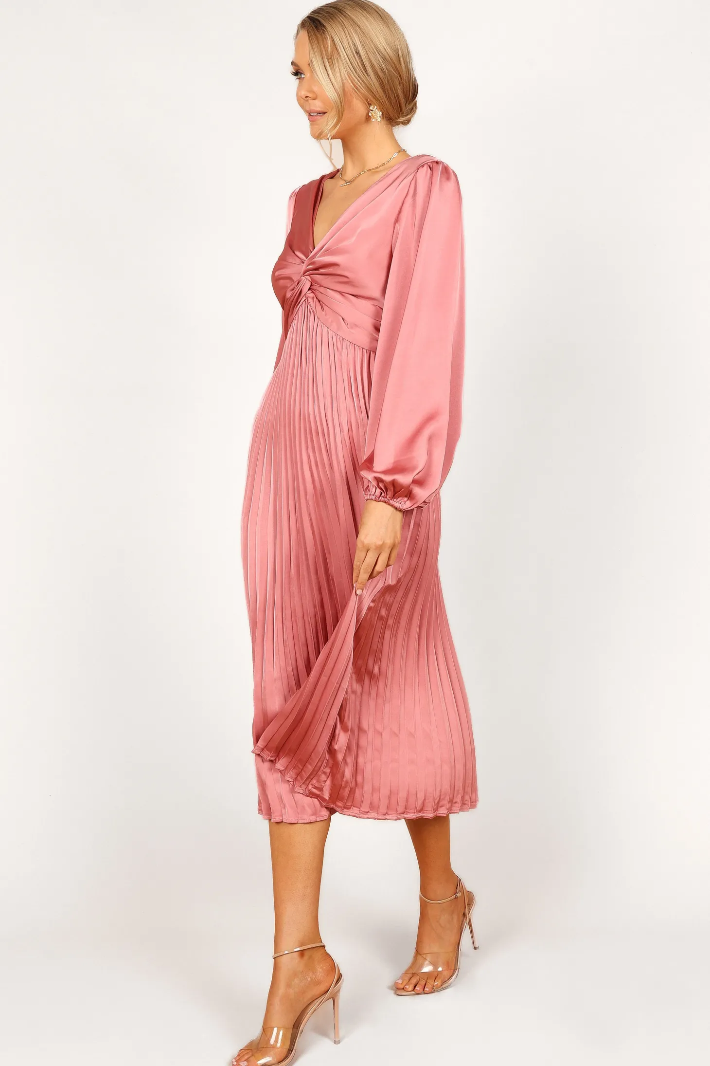 Noelle Twist Front Pleated Midi Dress