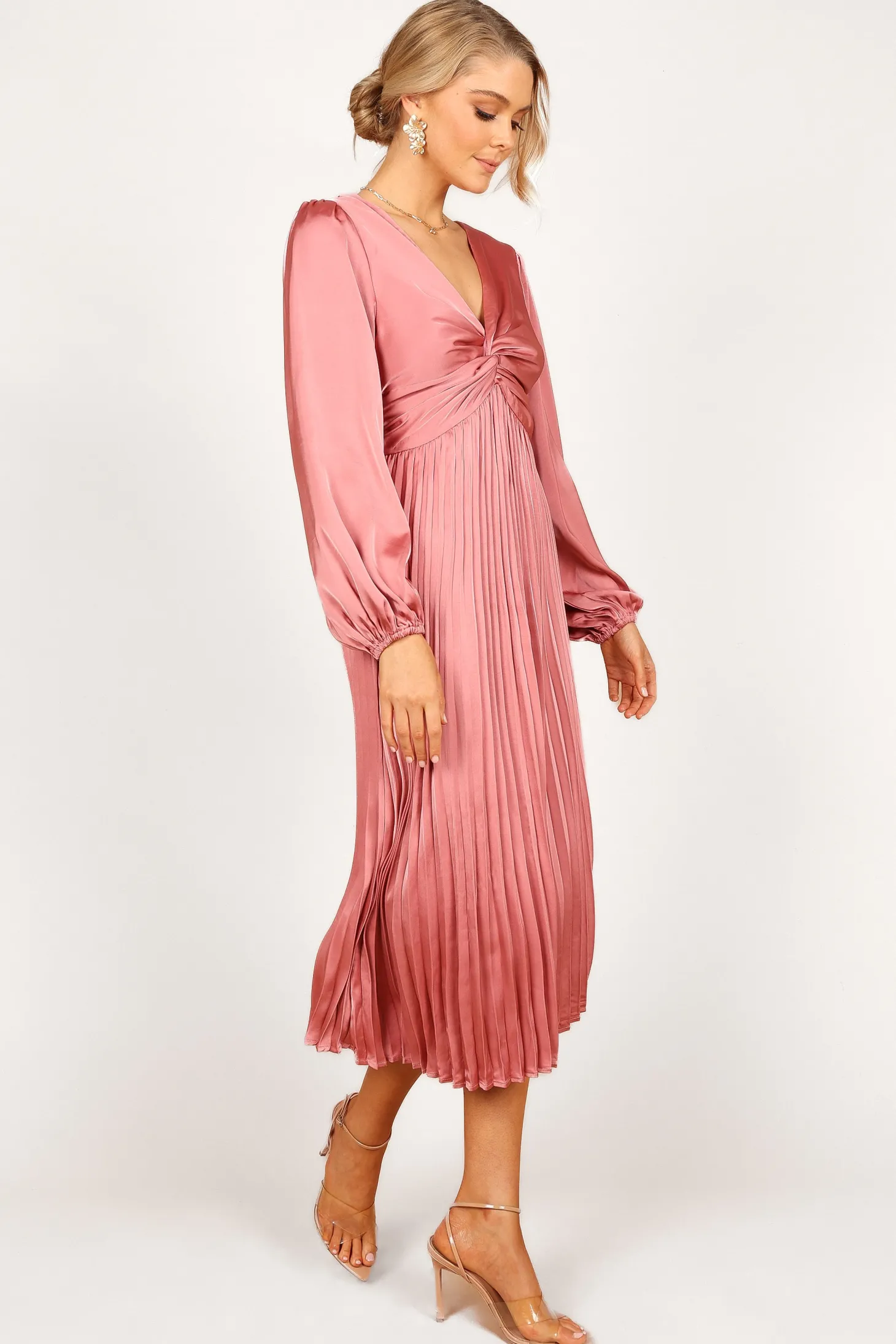Noelle Twist Front Pleated Midi Dress