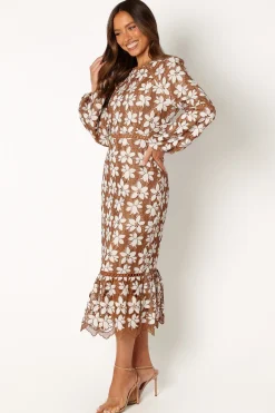 Pierre Long Sleeve Lace Maxi Dress
