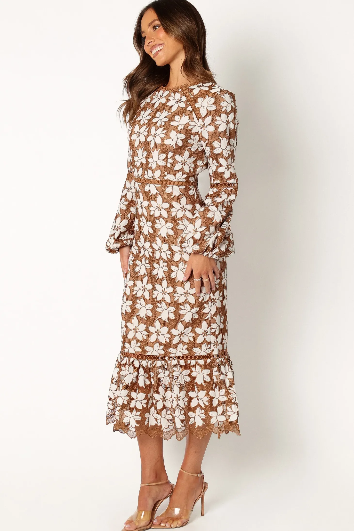 Pierre Long Sleeve Lace Maxi Dress