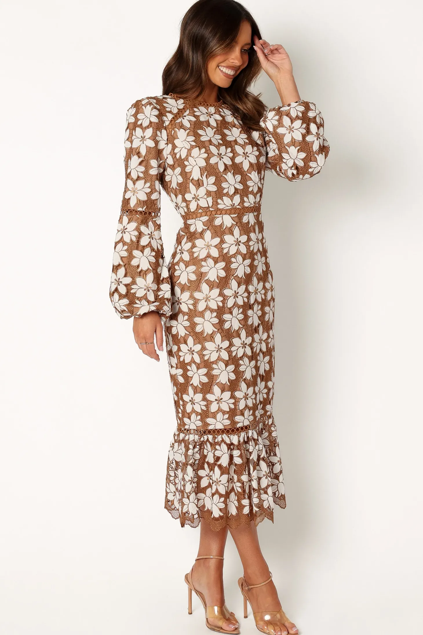 Pierre Long Sleeve Lace Maxi Dress