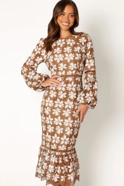 Pierre Long Sleeve Lace Maxi Dress