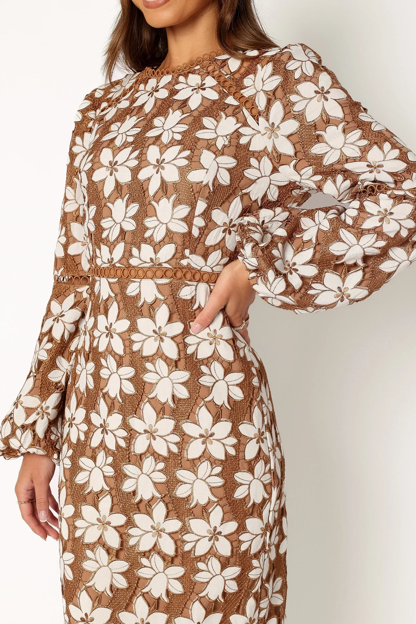 Pierre Long Sleeve Lace Maxi Dress