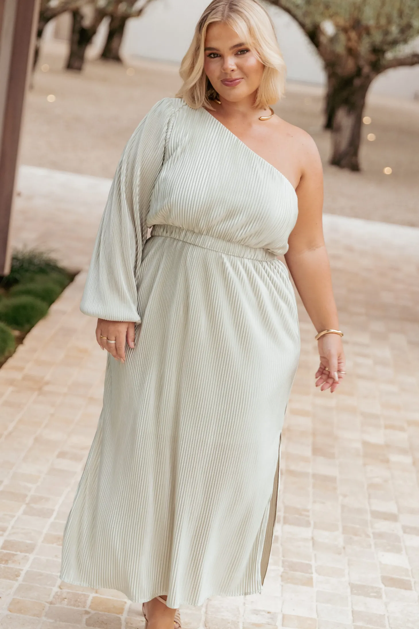 Pontee One Shoulder Pleated Midi Dress