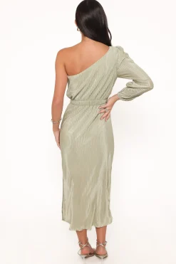 Pontee One Shoulder Pleated Midi Dress