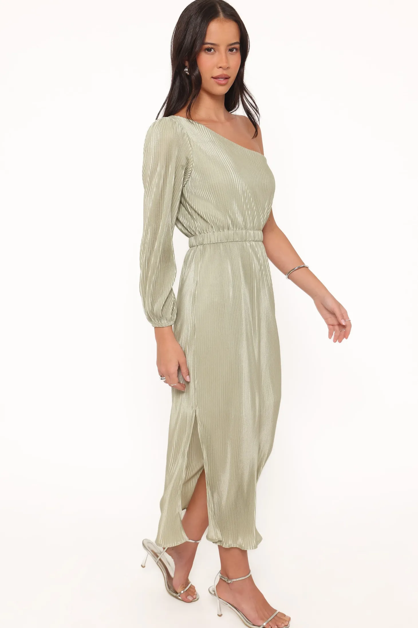 Pontee One Shoulder Pleated Midi Dress