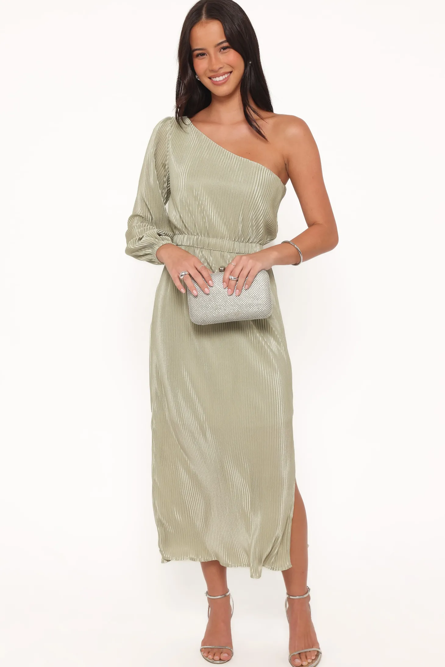 Pontee One Shoulder Pleated Midi Dress