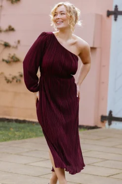 Pontee One Shoulder Pleated Midi Dress