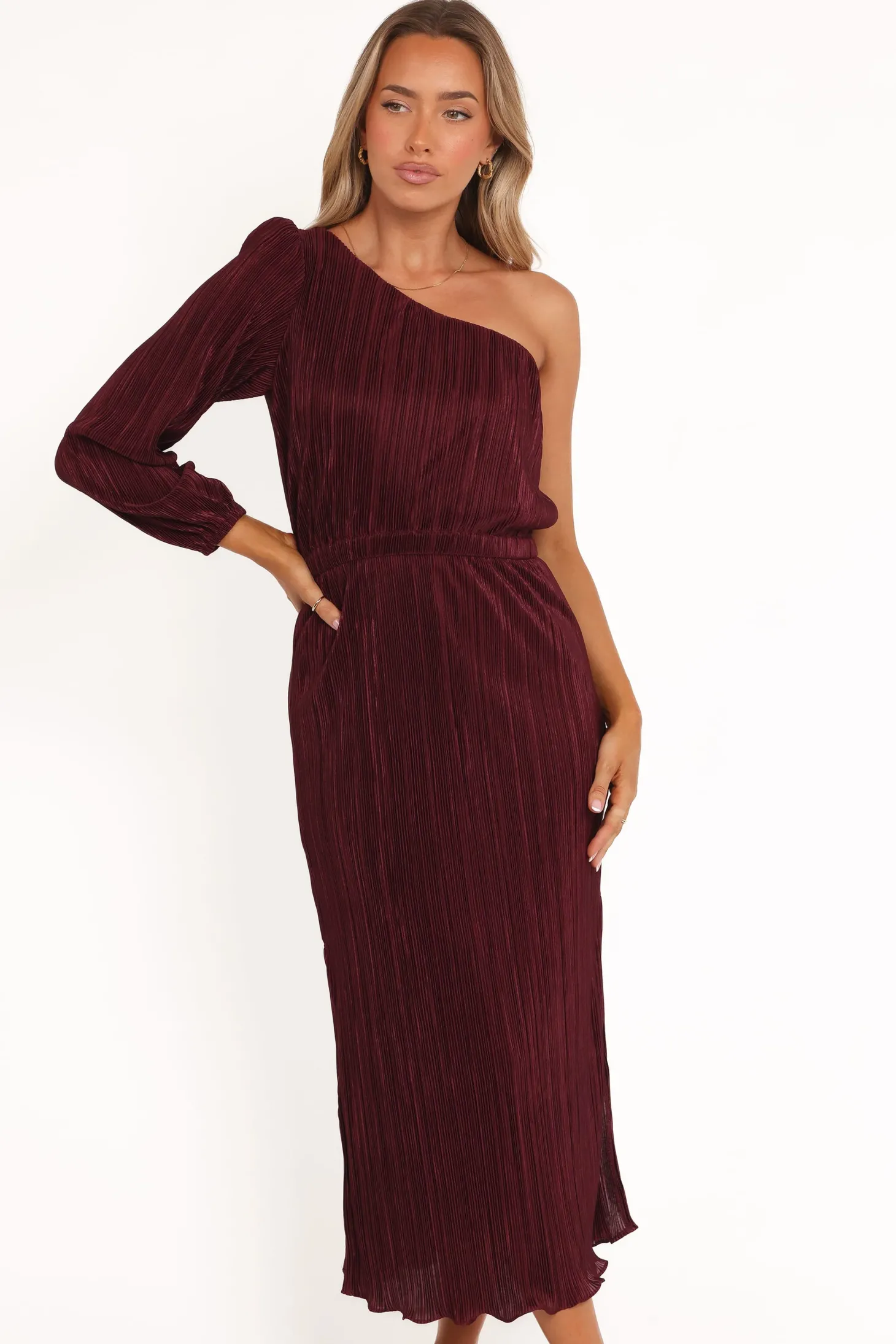Pontee One Shoulder Pleated Midi Dress