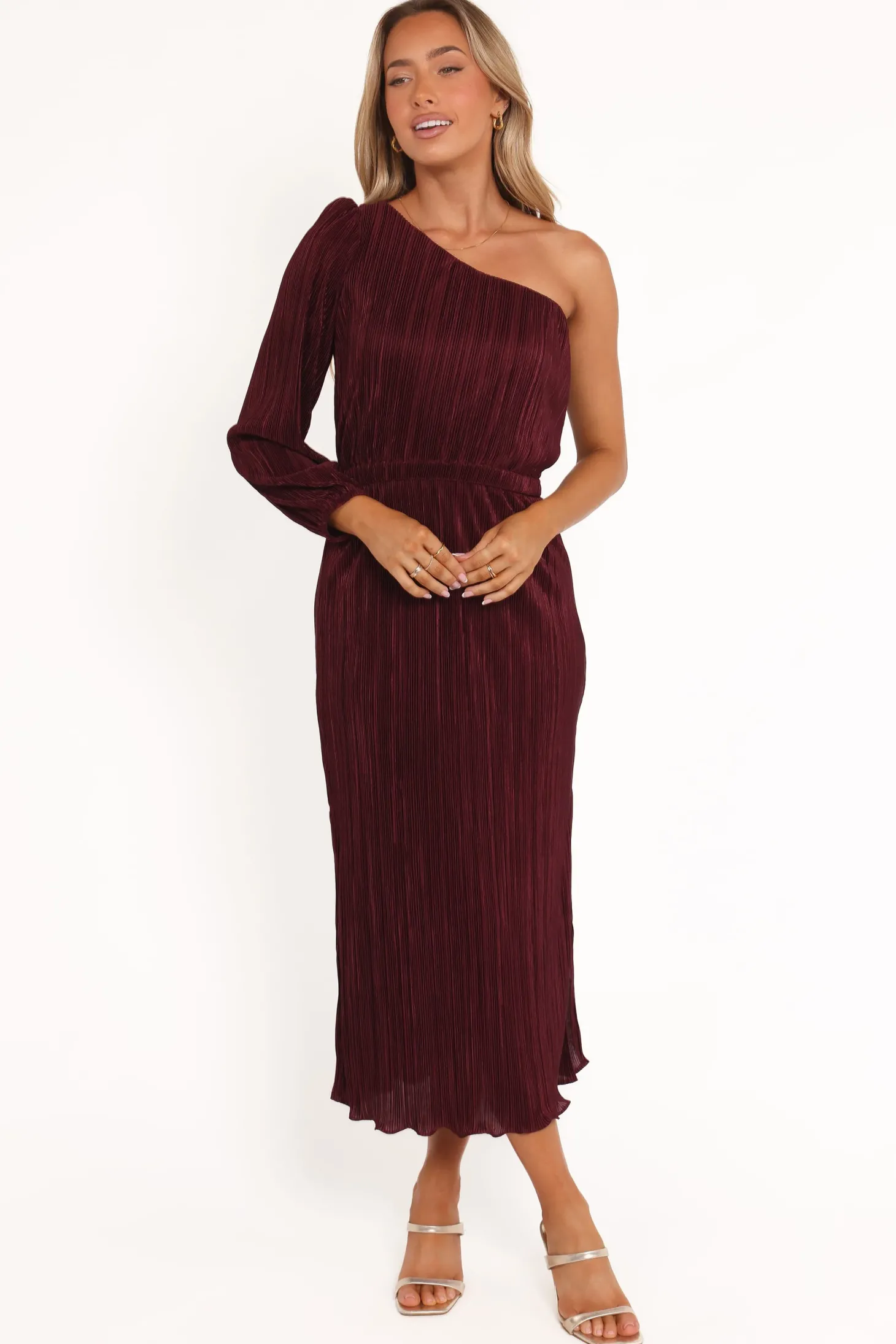 Pontee One Shoulder Pleated Midi Dress