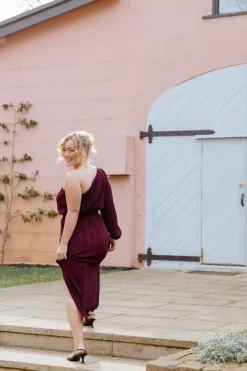 Pontee One Shoulder Pleated Midi Dress
