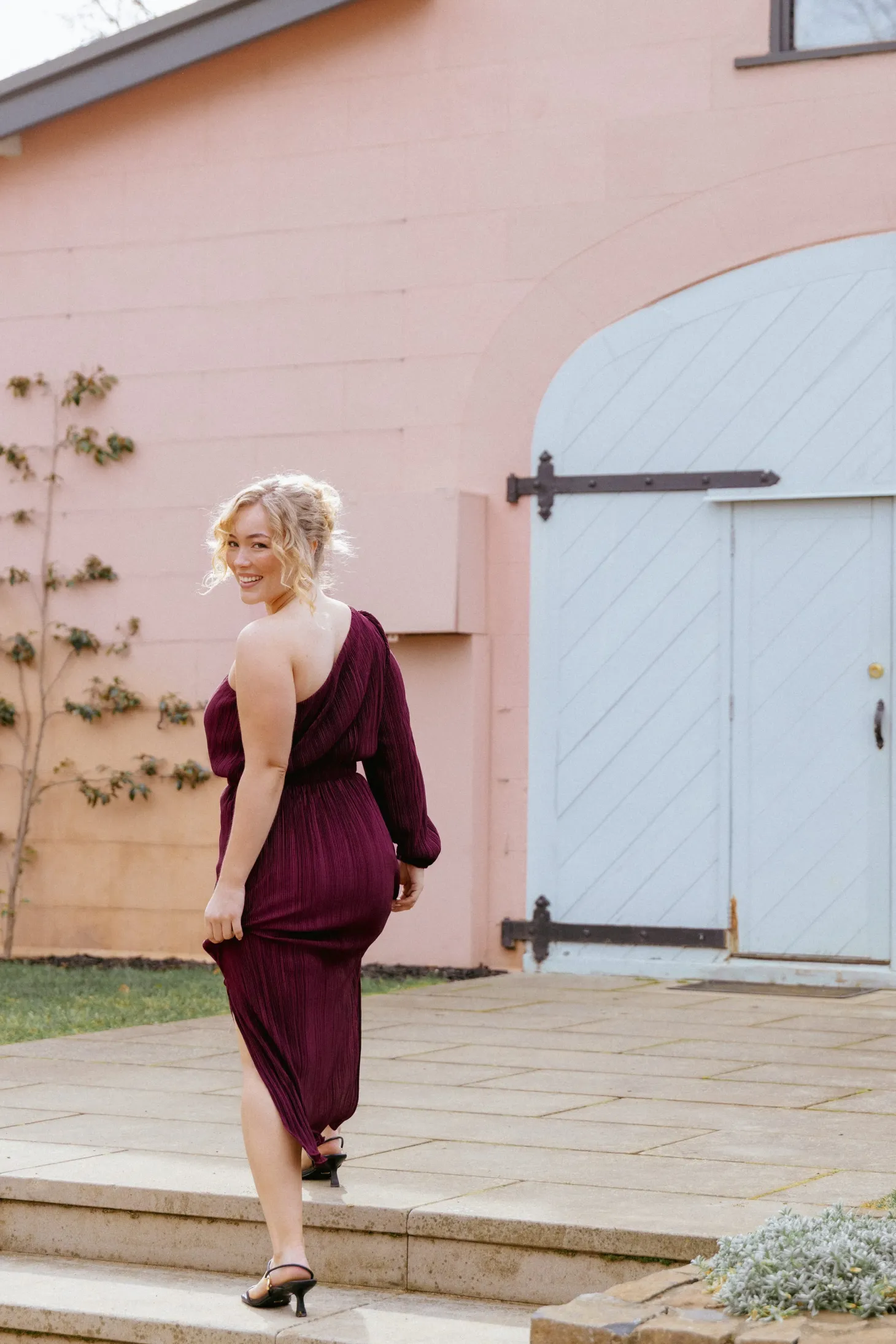 Pontee One Shoulder Pleated Midi Dress