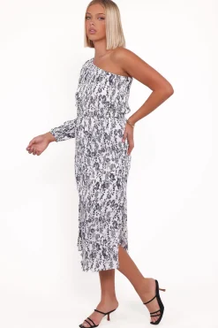 Pontee One Shoulder Pleated Midi Dress