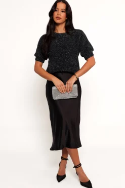 Reba Short Sleeve Lurex Crew Knit Sweater