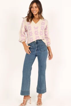 Remi Vneck Flower Knit Sweater