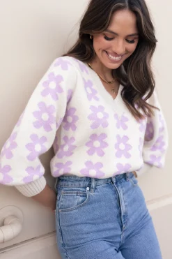 Remi Vneck Flower Knit Sweater