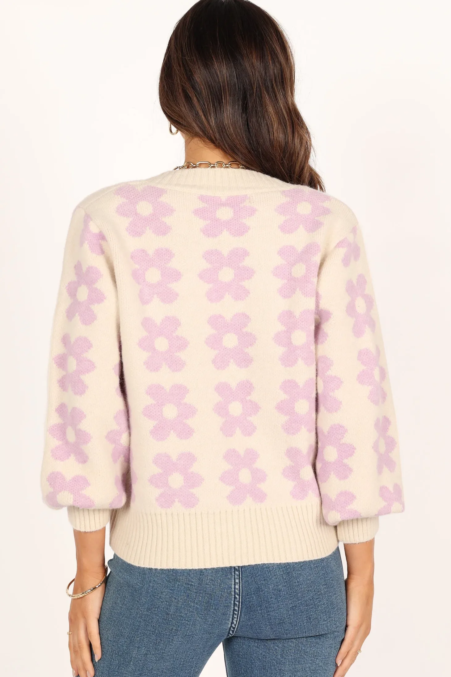 Remi Vneck Flower Knit Sweater
