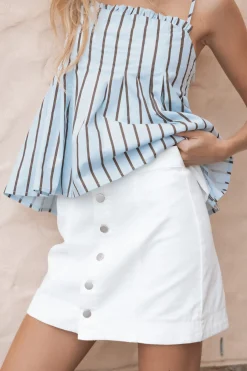 Sara Button Front Denim Mini Skirt