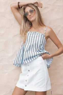 Sara Button Front Denim Mini Skirt