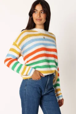 Sasha Multi Stripe Crewneck Knit Sweater