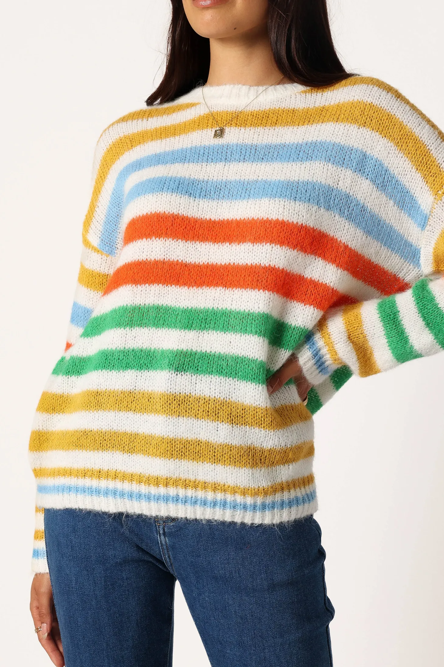 Sasha Multi Stripe Crewneck Knit Sweater