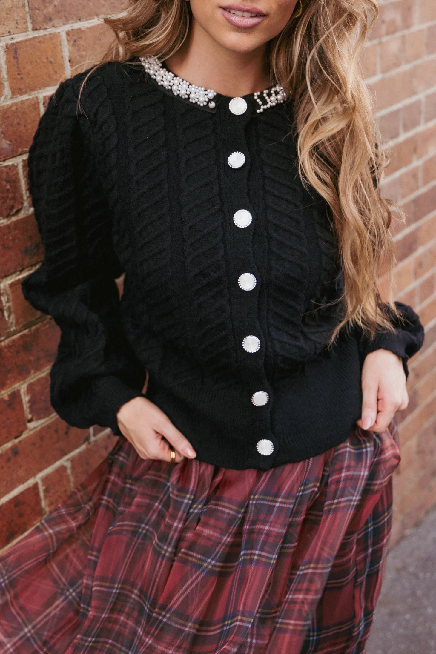 Sheena Rhinestone Collar Holiday Cardigan