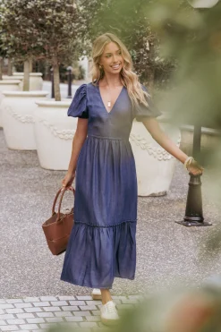 Steele Puff Sleeve Midi Dress