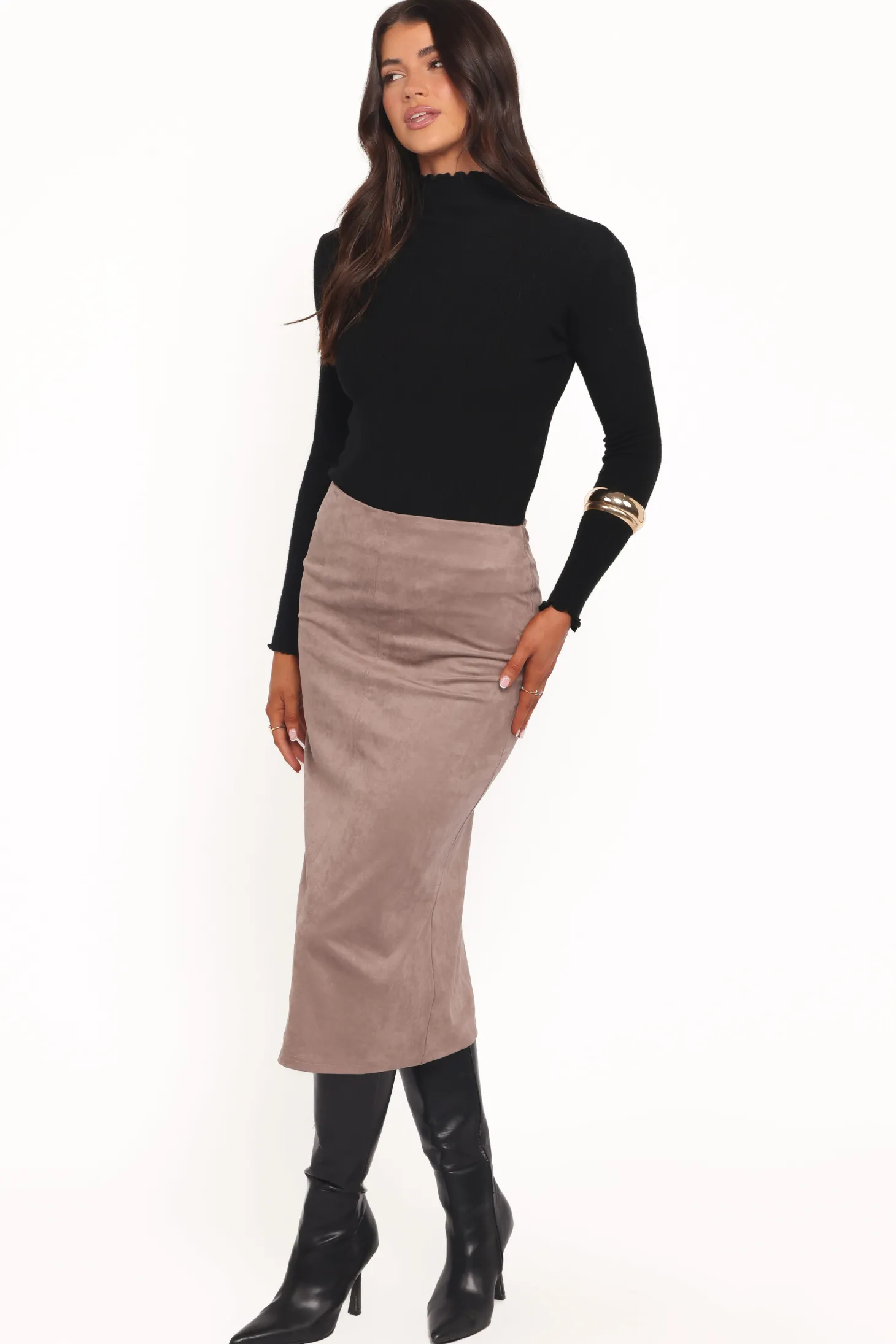 Una Suede Midi Skirt