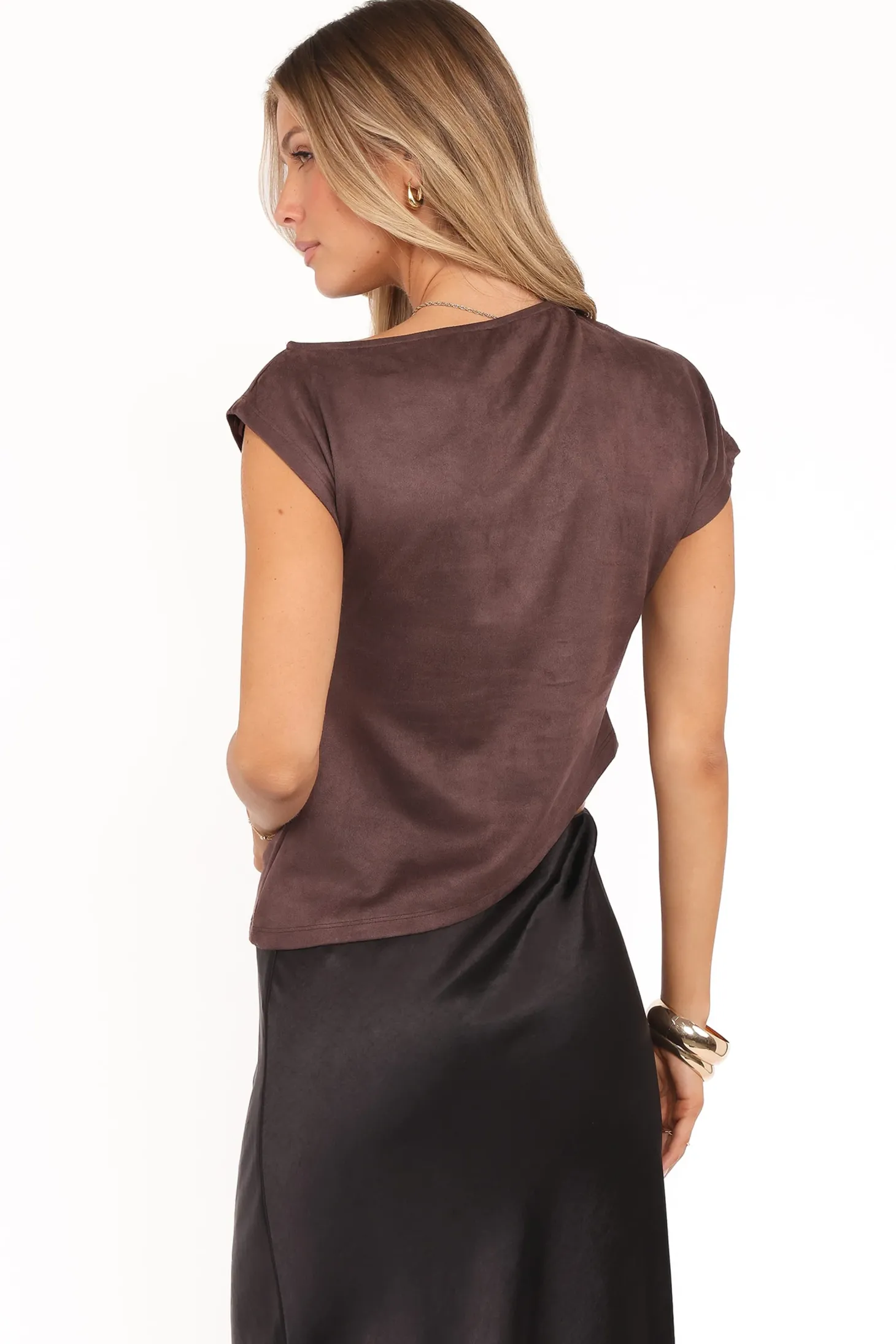 Vaila Faux Suede Off Shoulder Top