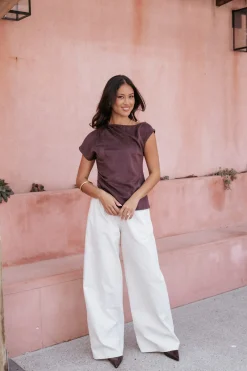 Vaila Faux Suede Off Shoulder Top