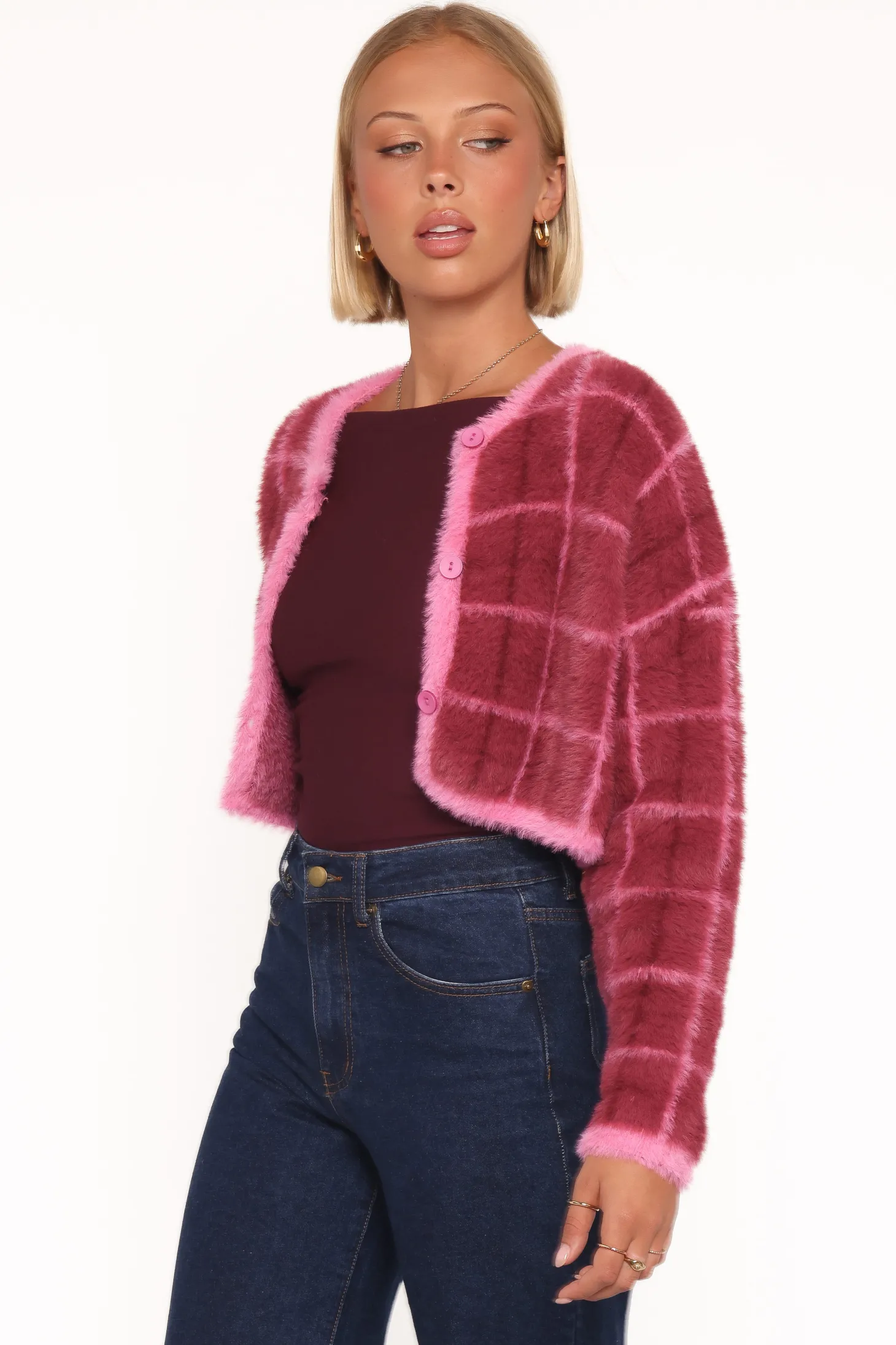 Viola Plaid Button Front Cardigan