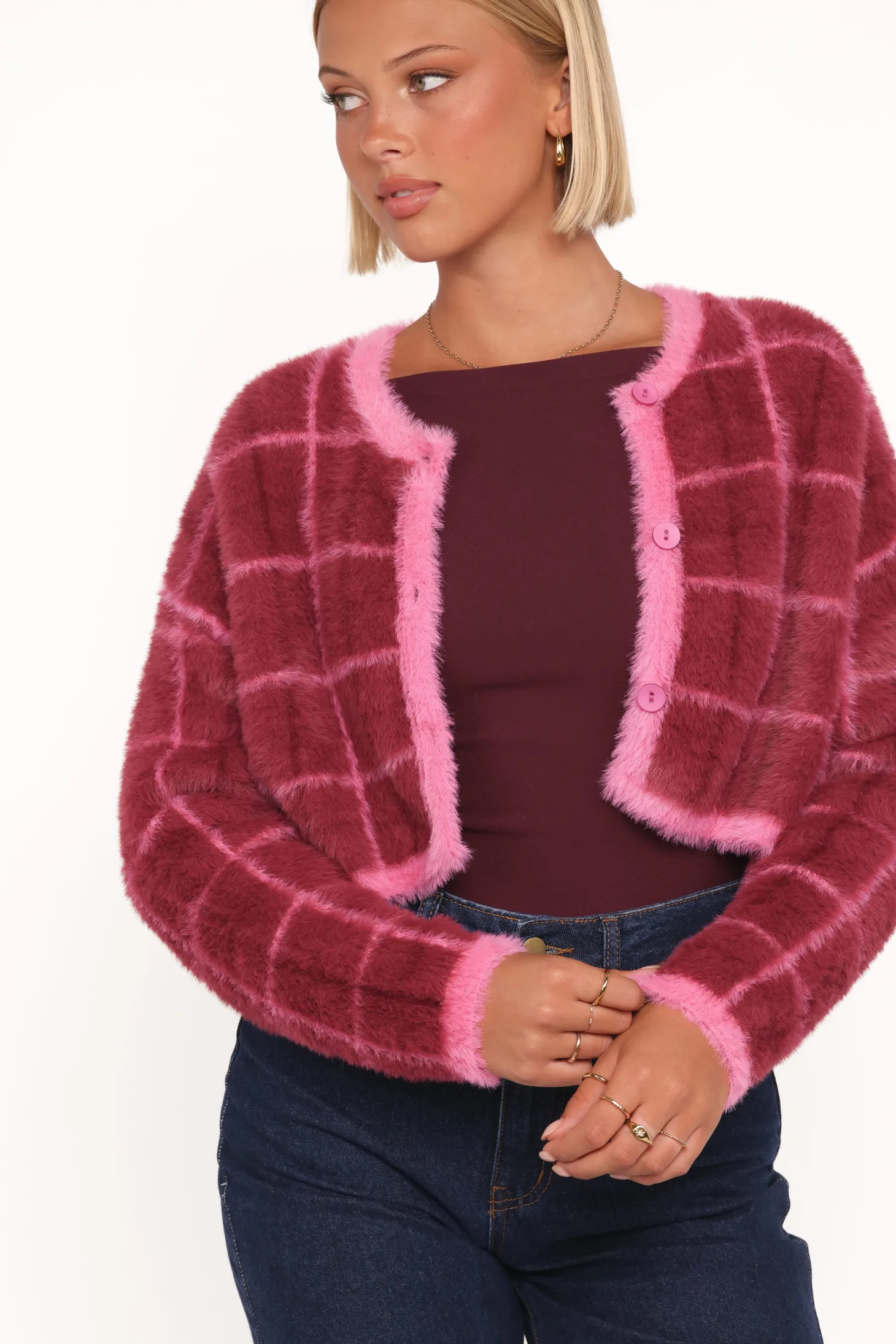 Viola Plaid Button Front Cardigan
