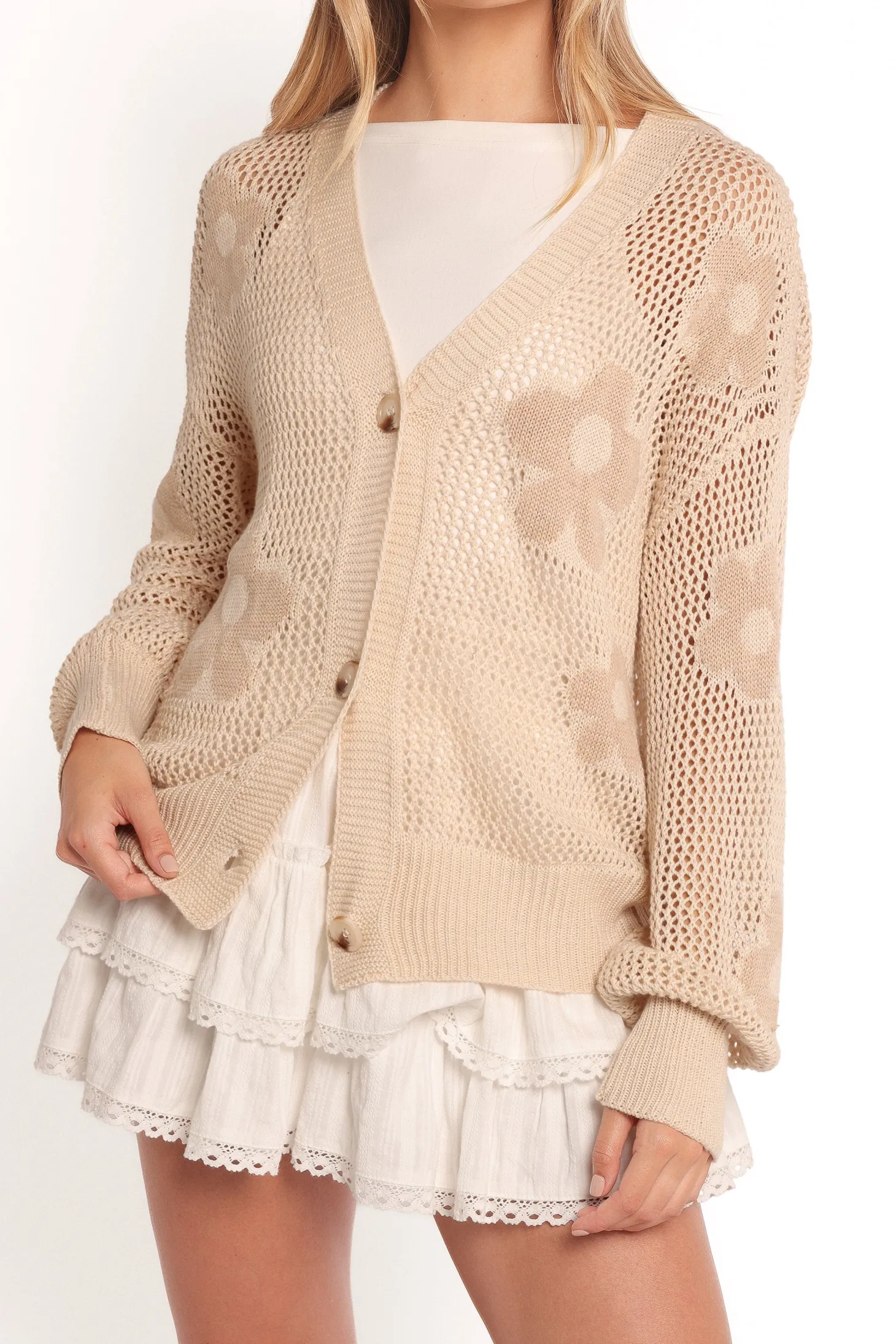 Winslow Open Knit Flower Cardigan