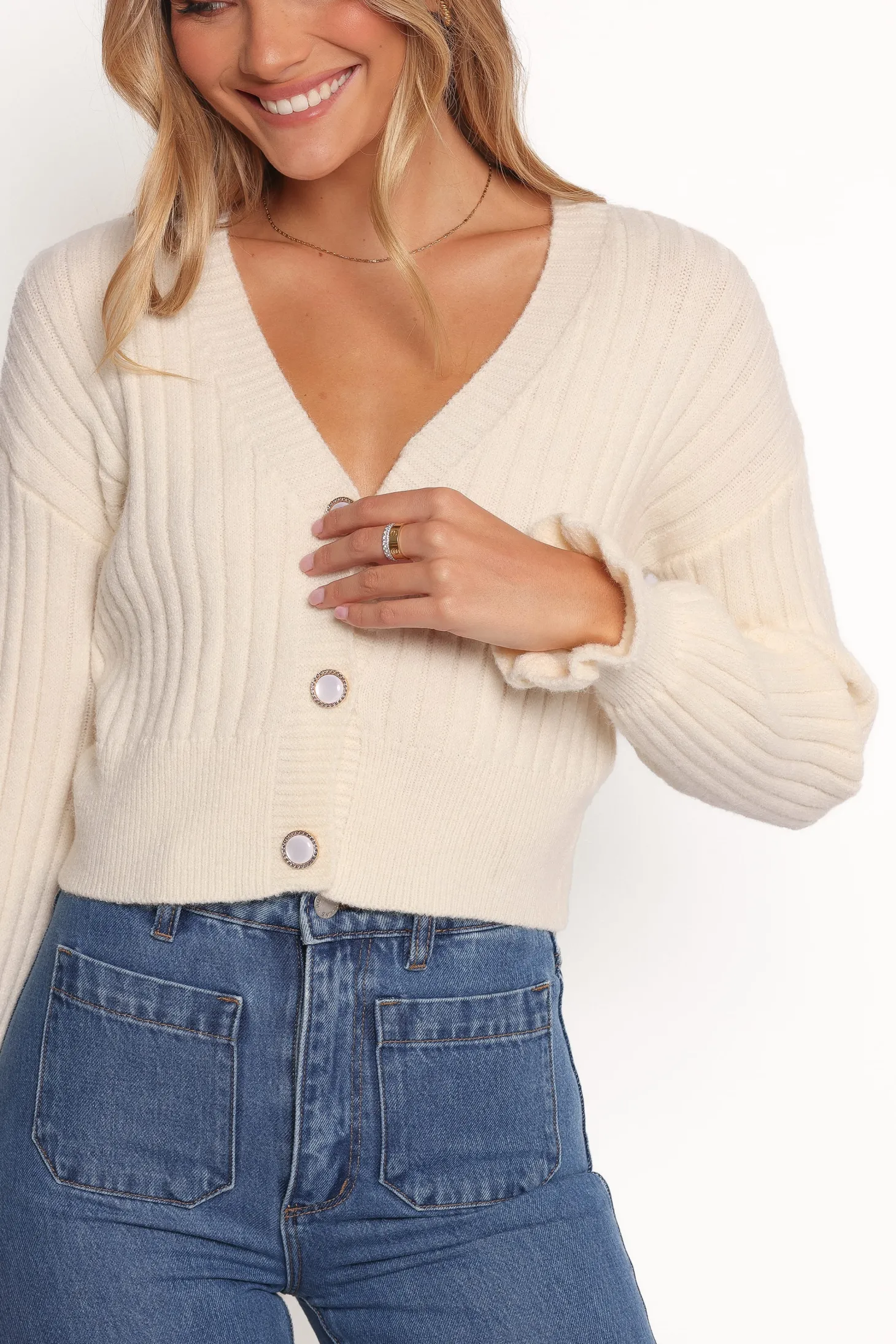 Zana Ribbed Ruffle Cuff Knit Sweater